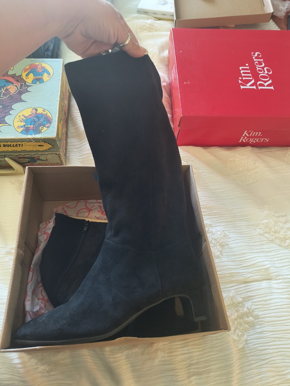 Sugar Black Suede Knee-High Pointed-Toe Boots